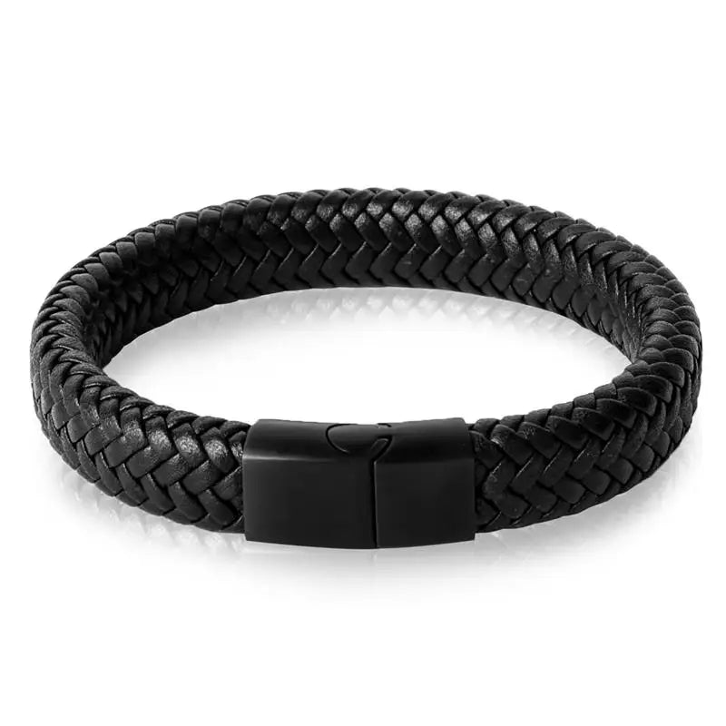 Punk Men Jewelry Black/Brown Braided Leather Bracelet Stainless Steel Magnetic Clasp Fashion Bangles Gift 18.5/22/20.5Cm